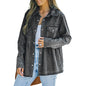 Jacket for Women Autumn Solid Color Distressed Denim Long Sleeve Jacket