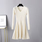 Autumn Winter Woolen  Base Knitting Dress Women Waist Slimming Mid Length Inner Wear A line