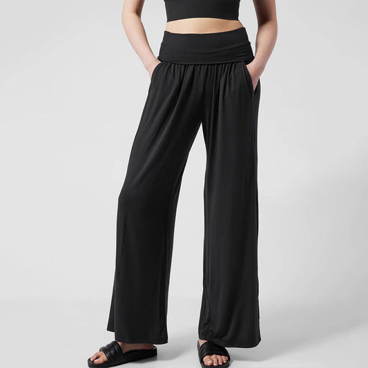 Simple Wide Leg Casual Pants Autumn Winter Elastic Waist Nipped Waist Trousers Women