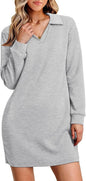 Women Clothing Collared Long Sleeve Casual Solid Color Sports Sweater Dress