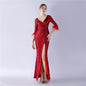 Craft Ostrich Feather Sequined Long Sleeve Evening Dress