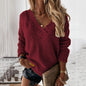 Women Autumn Winter Solid Color Sweater Women V neck Long Sleeve Pullover Sweater Top