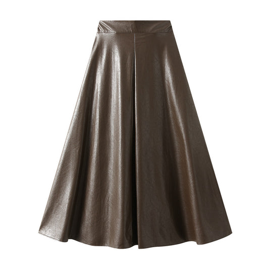 High Waist Umbrella Skirt Faux Leather Skirt Women Autumn Winter Slimming Casual A line Skirt Large Swing Skirt