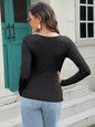 Sunken Stripe U-Neck Long-Sleeved T shirt Bottoming Shirt Outer Wear Inner Wear Autumn Winter Women Clothing