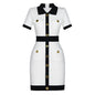 Summer Collared Dress Swastika Pattern Cinched Slimming Short Sleeves Knitted Dress Women