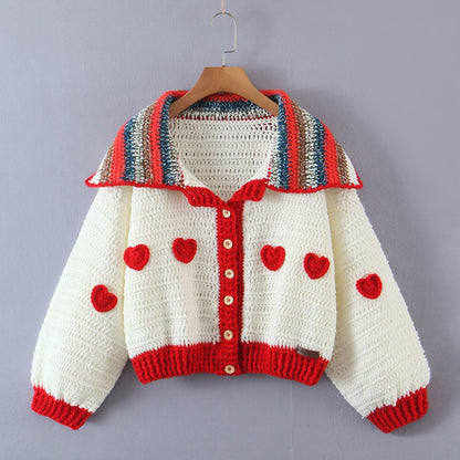 Autumn Handmade Large Collared Love Sweater Love Sling Vest Two Piece Set