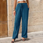 Summer Women Solid Color Pleated Straight Casual Pants