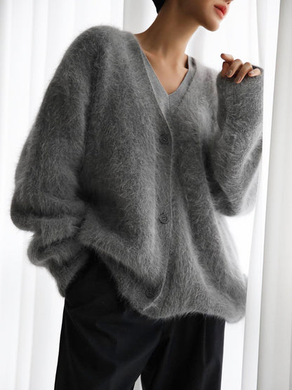 Knitted Sweater Cardigan Autumn Winter Lazy Loose Long Sleeve V Neck Sweater Coat Women