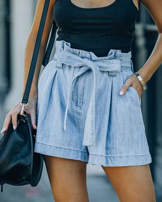 Spring Summer Office Loose Light Color Denim Shorts