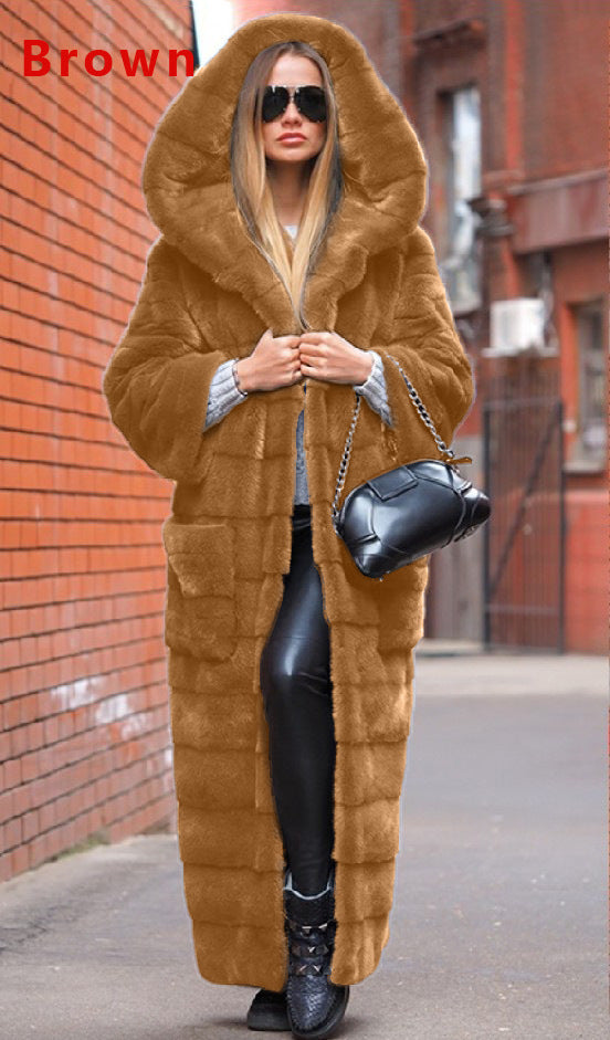 Autumn Faux Fur Coat Hooded Cotton Padded Coat Thickened Extended Plush Coat Women Coat Trench Coat Plus Size