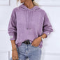 Hooded Drawstring Sweater Autumn Winter Solid Color Pullover Casual Sweater for Women