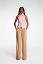 Spring Retro Draping Women Work Pant Loose Slimming Collared Design Straight Wide Leg Pants