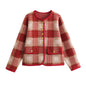 Winter Women Clothing Fashionable All Match Plaid Classic Knitted Coat