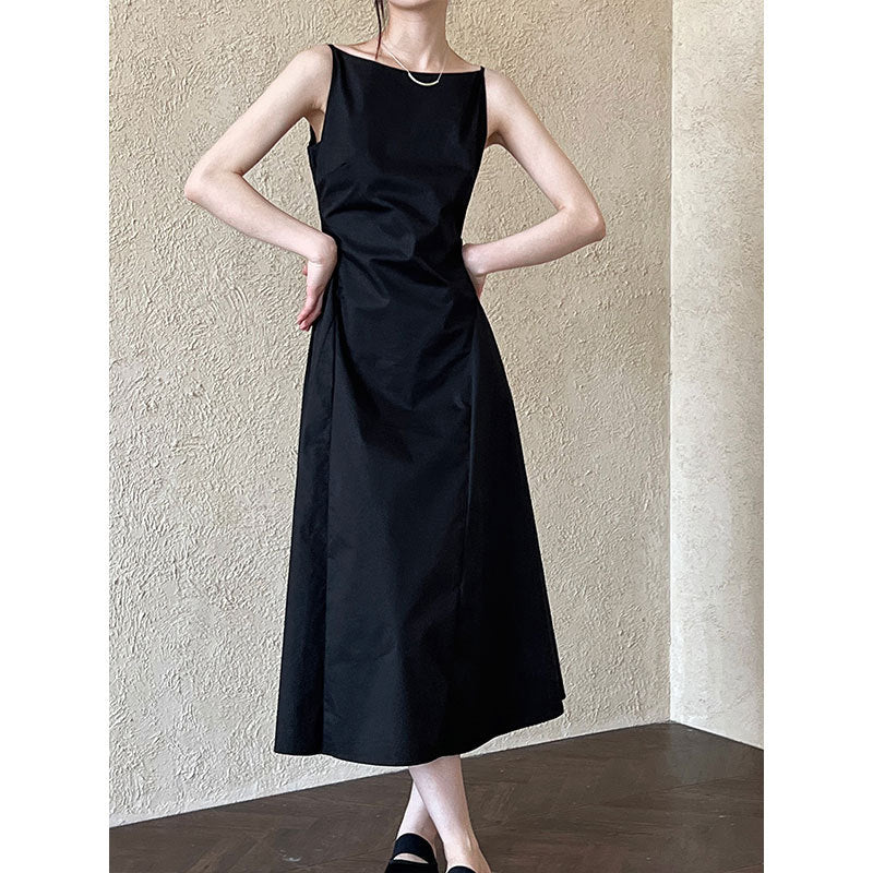 French off Neck Waist Slimming Dress Women Summer