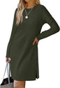 Women Clothing Round Neck Slit Hemline At Hem Sweater Long Sleeve Casual Dress