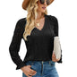 Autumn Winter Women Solid Color Hollow Out Lace Sexy Long-Sleeved Lace Top Women