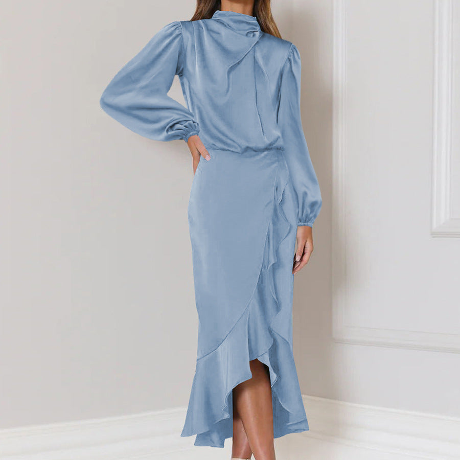 Fishtail High Grade Satin Long Sleeve Loose Dress Elegant Women Dress Evening Dress