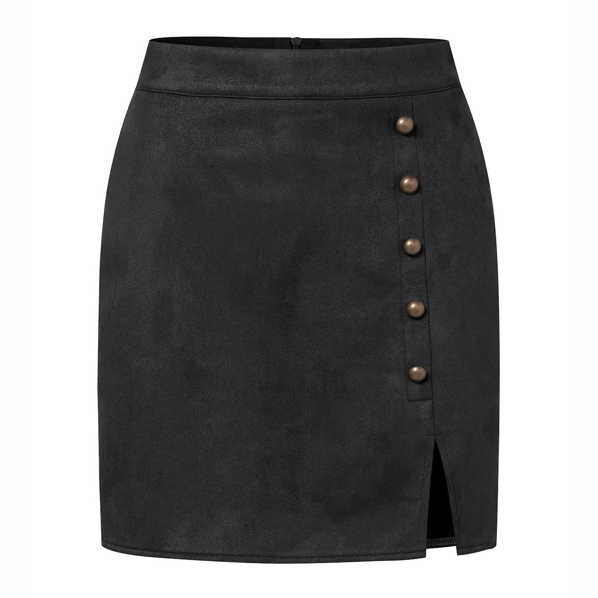 Autumn Winter Women Solid Color Suede Skirt High Waist Metal Buckle Hip Skirt