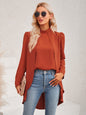 Fall Winter Women Clothing Casual Solid Color Half Collar Long Sleeve False Two Piece Shirt Women