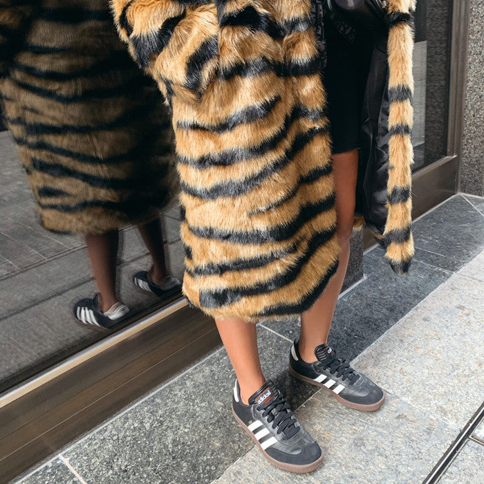 Faux Fur Coat Imitation Tiger Pattern Fur Lengthened Artificial Fur Faux Fur Coat Fur Loose Overcoat Coat