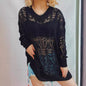 Japanese Korean Station Early Spring V neck Retro Hollow Out Cutout Solid Color Long Sleeve Sun Protective Blouse Knitted Sweater Dress