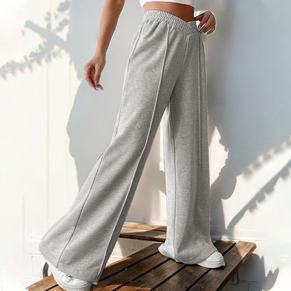 Women Casual Sweatpants Elastic V Shaped Smocking High Waist Stitching Wide Leg Pants