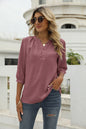 Women Clothing Summer Solid Color Chiffon Shirt Loose V neck Jacquard Mid Sleeve Top Popular