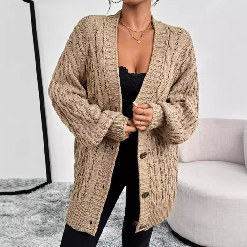 Autumn Winter V neck Sweaters Coat Women Single Breasted Long Sleeve Solid Color Knitted Top Women