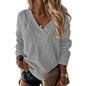 Women Clothes Autumn Winter Solid Color V-neck Knitted Pullover Women Sweater