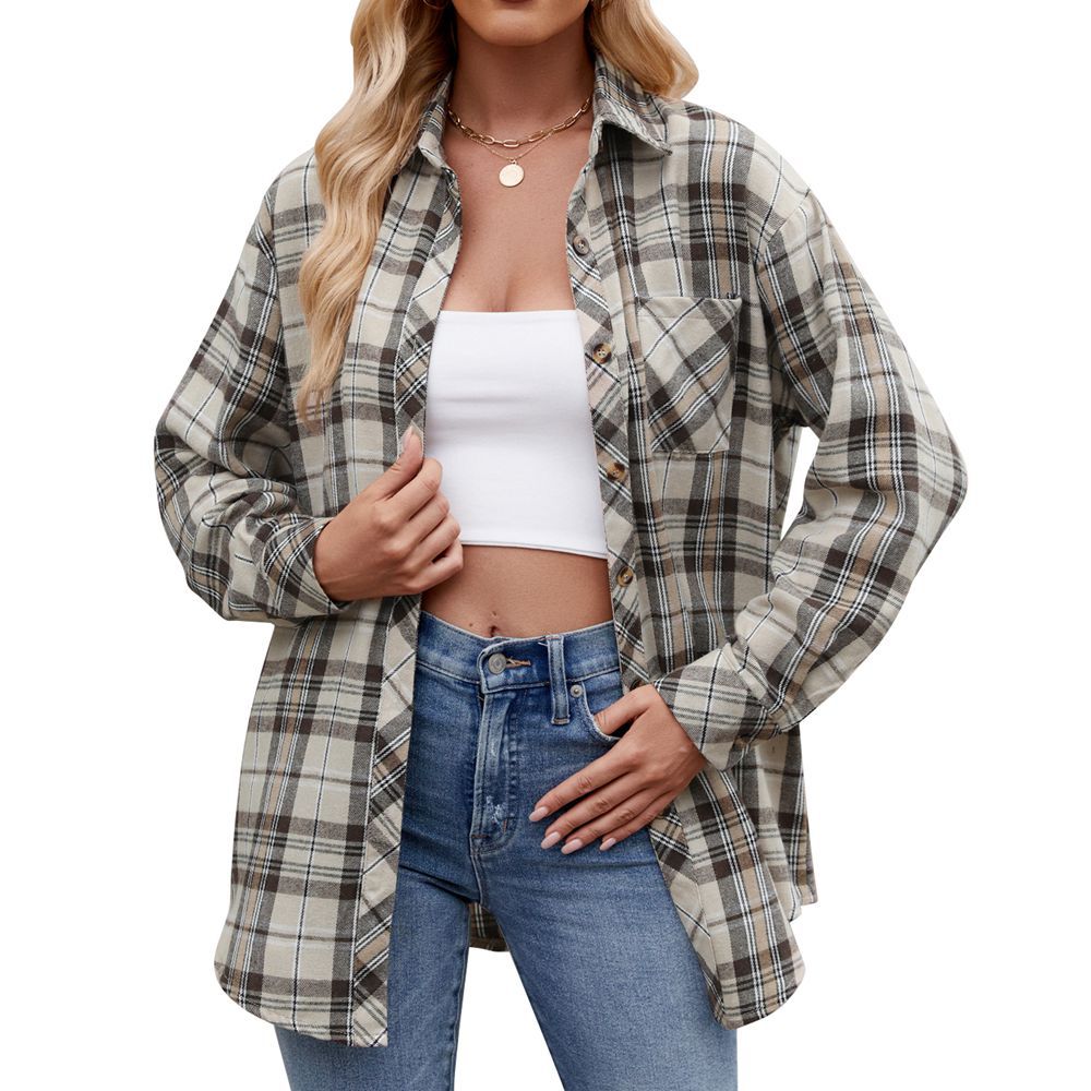 Autumn Winter Women Clothing Casual Sexy Loose Plaid Shirt Women