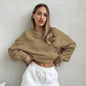 Fall Loose Fashionable Knitted Small Stand Up Collar Puff Sleeve Brown Niche Top All Matching Women Sweater