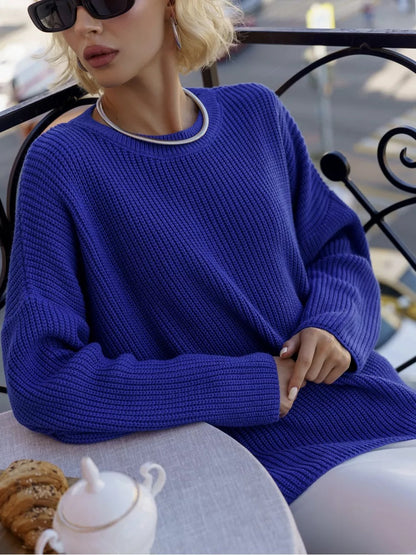 Solid Color round Neck Sweater Spring Autumn Loose Sweater Pullover Sweater for Women