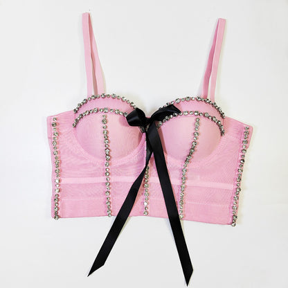 Niche Design Heavy Industry Bow Sexy Drill Chain Handmade Boning Corset Corset Sling