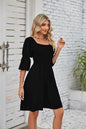 Summer Women Clothing Square Collar Puff Sleeve Pleating Backless Dress Women