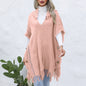 Women Clothing Casual Loose V neck Hooded Pullover Mid-Length Sweater Waistcoat Cloak Jacket