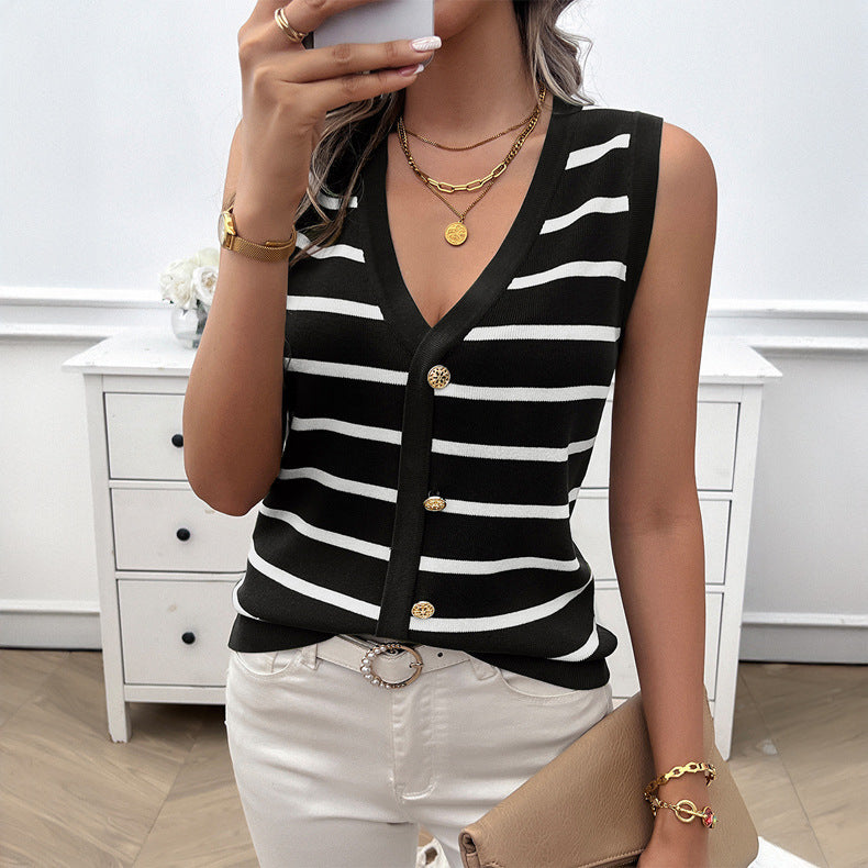 Spring Summer Women Clothing Casual V neck Contrast Color Cardigan Sweater for Women