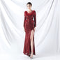 Craft Order Ostrich Feather Long Sleeve Sequin Evening Dress