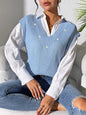 Women Vest Women Clothing Spring Autumn V neck Simple Vest Pearl Beaded Woven Sweater Waistcoat