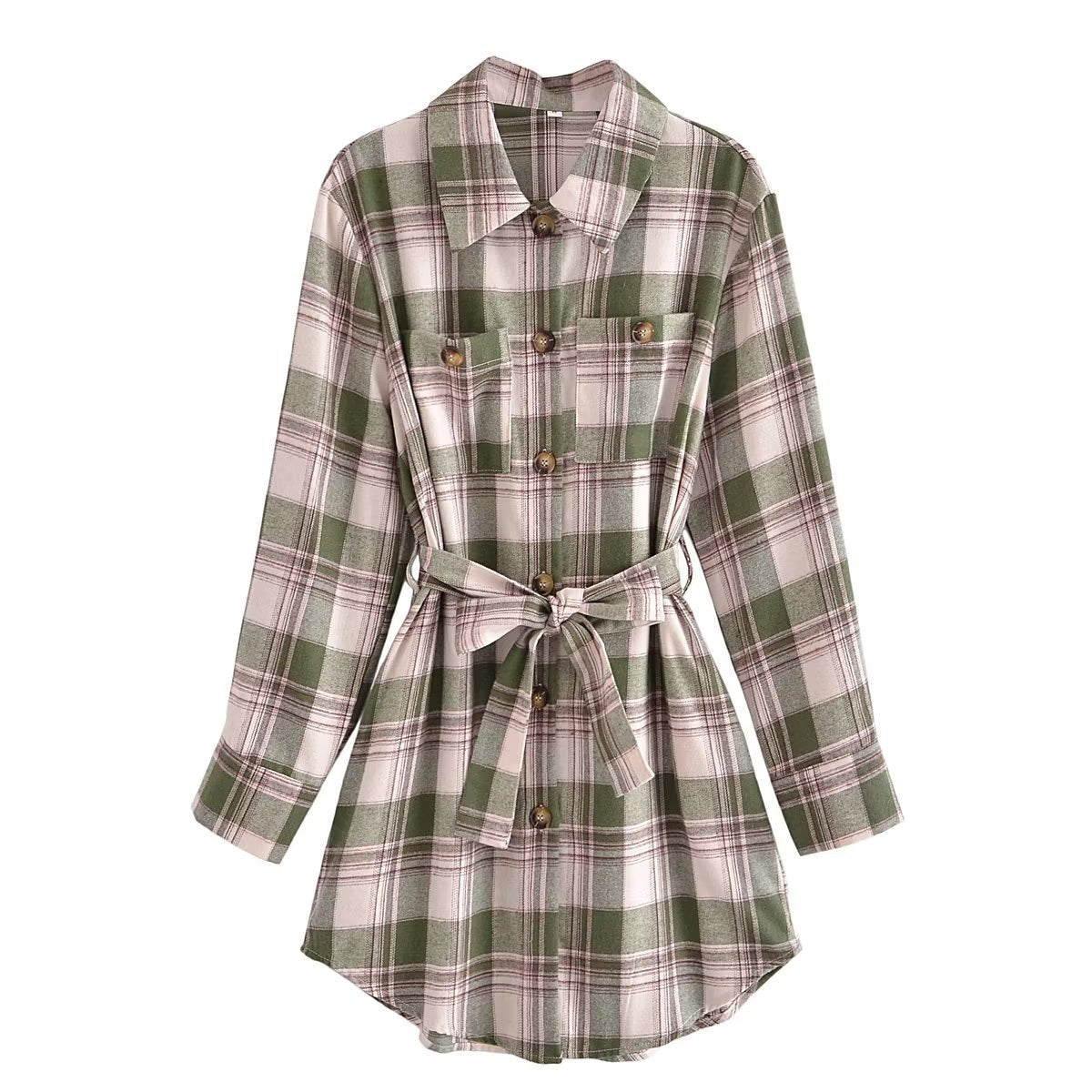 Women Clothing Early Autumn Polo Collar Long Sleeve Decorated Row Button Shirt Dress for Women