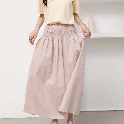 Japanese Summer Women Skirt High Waist Mid Length Gentle Small Solid Color Pettiskirt