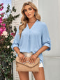 Spring Summer Women Solid Color Loose V neck Sleeves Top