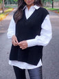 Women Knitting Waistcoat Loose Solid Color V-neck Women Upper Sweater