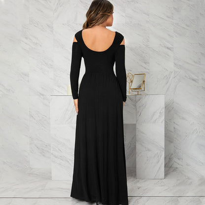 Women Clothing Classic Dress Autumn Winter Elegant Elegant V Neck Split Dress