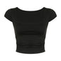 Women Clothing Slim Fit Solid Color Short Sleeved Summer Square Collar Top Casual T shirt for Women