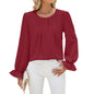 Autumn Winter Solid Color Round Neck Loose Long Sleeved Chiffon Top Bottoming Shirt