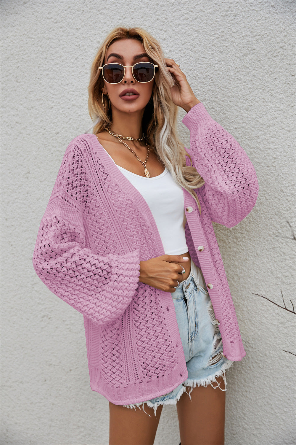 Autumn Women Knitwear Hollow Out Knitted Cardigan Loose Sweater