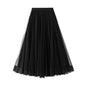 Pleated Skirt Autumn Winter Women Patchwork Lace Skirt Mid Length Two Sided Drape Mesh Large Swing Skirt