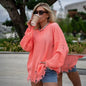 Arrival Knitted Round Neck Loose Hole Mid Length Long Sleeve Sweater Sweater