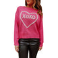 Simple Loose Heart Shaped Printed Long Sleeved Top Women Pullover round Neck All Matching Sweater Women