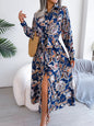 Spring Summer Retro Floral Collared Tied Shirt Dress Maxi Dress Women Clothing